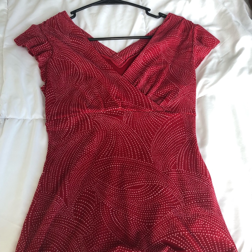 Red top / blouse white polka dots dressy classy